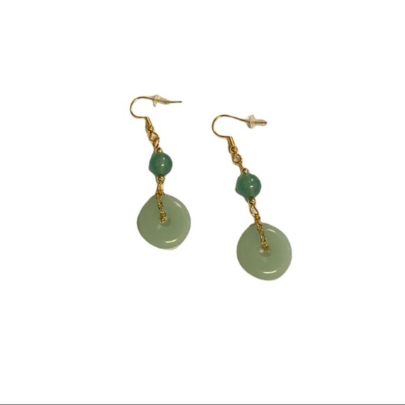 Earrings Gold Drop Mint + Jade Green Beads NWT - Picture 5 of 5